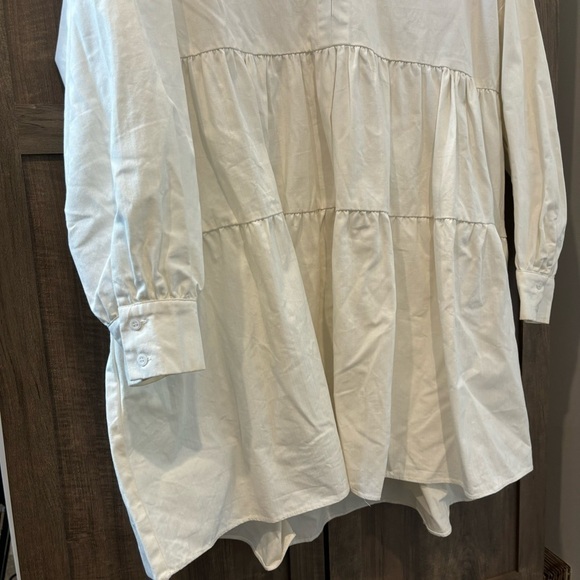 En Saison Medium Poplin Mini Dress Tiered White Long Sleeve - Picture 9 of 13